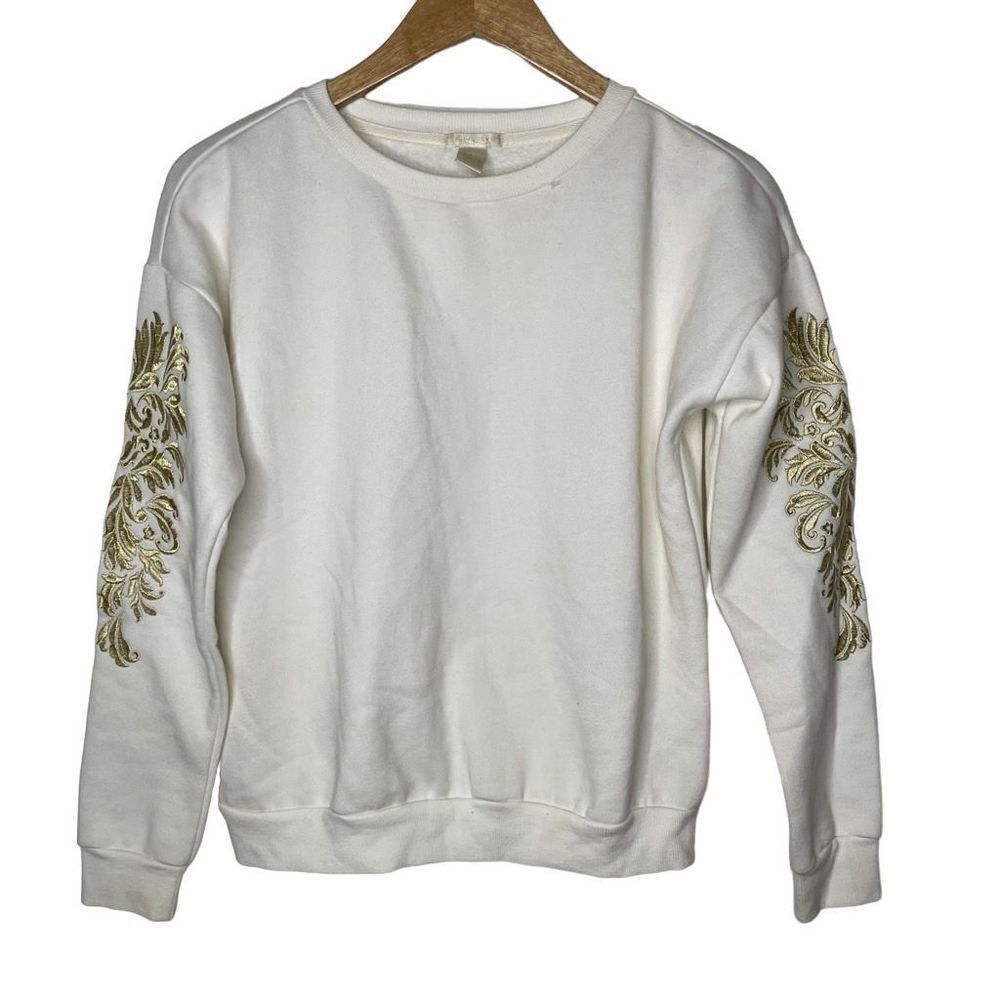 F21 Gold Appliqué Embroidered Sleeve Crewneck Sweatshirt